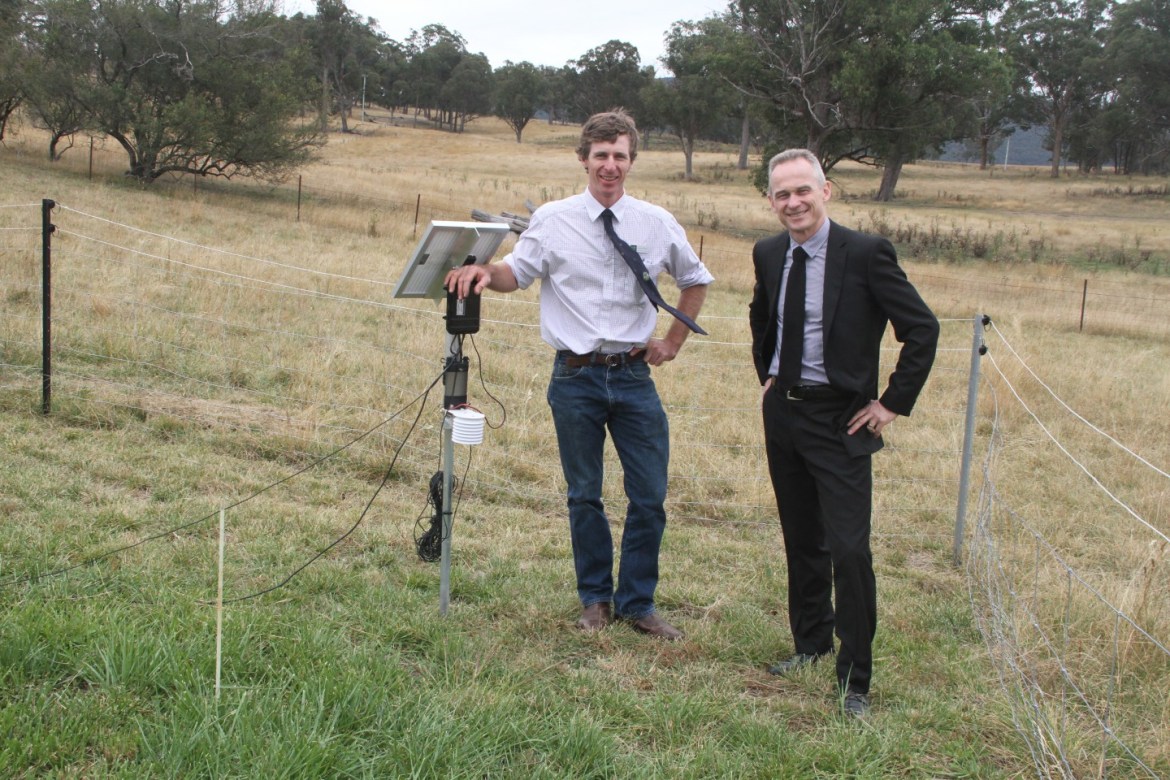 Derek Schneider and Ric Otton at UNE SMART Farm opening with instrumentation
